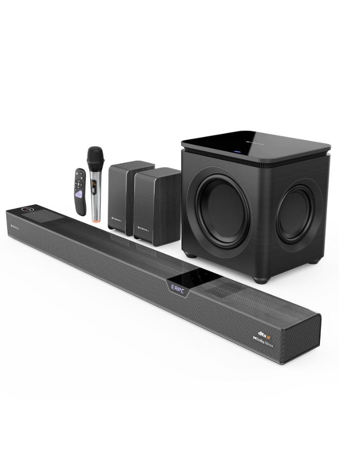 ZEBRONICS 1100 Watts Powerful Soundbar, 7.2.4 Home Theatre, Wireless, Dual Satellites & Driver Subwoofer, Dual Radiators, DTS X,Dolby Atmos, Karaoke UHF Mic, HDMI Earc, Optical (Juke BAR 10000), Black - Image 1